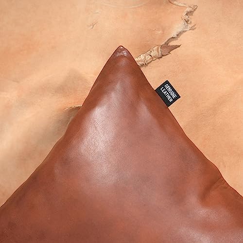 QAWACH Lambskin Leather Pillow Cover - Sofa Cushion Case - Decorative Throw Covers for Living Room or Bedroom 14" x 14" - Tan Antique Plain (02) Pack of 2 by QAWACH - Image 5
