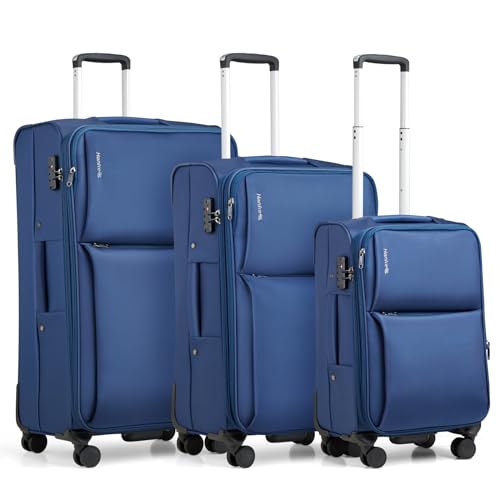 Image of Hanke Softside Expandable Luggage 16 /20 /24 /28 Inch Carry On Luggage for Travel Checked Luggage Suitcases with Wheels & TSA Luggage Large Suitcase, Blue, 3-Piece Set(20 inch /24 inch /28 inch)