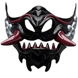 BEYOND MASQUERADE B Oni Samurai Mask Half Face Japanese Warrior Mask Demon Dragon Hannya Cosplay Character Masks Novelty Halloween Party Costume Cosplay Prop (Black/Red Oni)