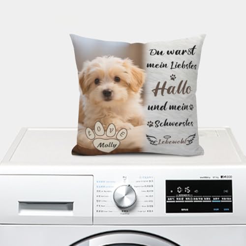 AnJeey Personalisiertes Hunde-Kissen mit Foto | Doppelseitiger Druck | Gedenkgeschenk für verstorbene Haustiere | Trostgeschenk bei Tierverlust