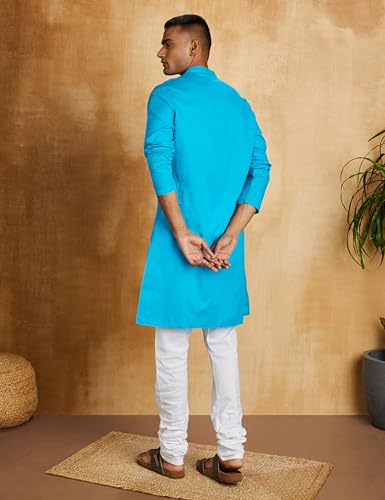 Image of Amazon Brand - Symbol Men Cotton Solid Long Kurta Pyjama Set (2pcs)