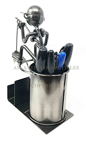 Ebros Gift Favorite Pastime Fishing Fisherman Sitting On Ledge Hand Made Metal Stationery and Business Card Organizer Holder Desktop Office Decor Gift for Fishing Fans Anglers Hunting Outdoors Hobby - Thumbnail 3