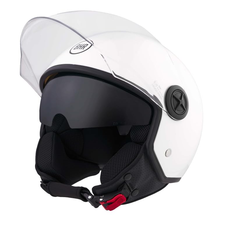 BHR Casco Demi-Jet 840 DUAL SHIELD - Casco Scooter Doppia Visiera Omologato ECE 22.06 con Visierino Interno Parasole e Sgancio Micrometrico - Bianco XS