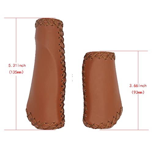 1 Pair Casual Retro Beach Cruiser Bike Handle Long/Short Grips Artificial PU Leather Bike Handlebat Grips for Most MTB BMX Road Bicycle 22.2x135/93mm (Brown)
