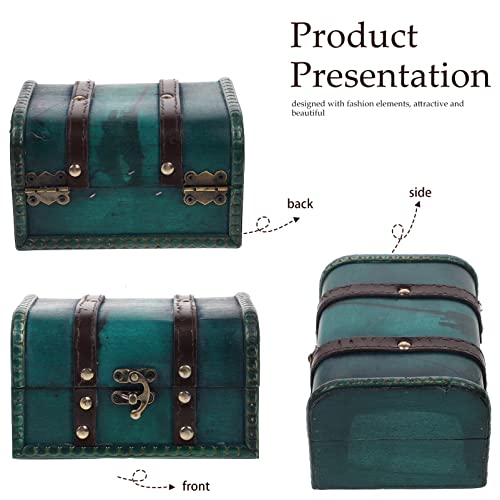 Garneck Decorative Wooden Box Vintage Treasure Chest Box With Lock And Leather Straps Handmade Wooden Storage Box Trinket Jewelry Case For Home Decor, Green #TOP3