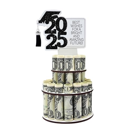 2025 Graduation Gift Money Holder, DIY Double-Layer Cash Holders with 25 Holes, Congrats Grad Card Holder Money Cake for Graduation Party (BLACK)
