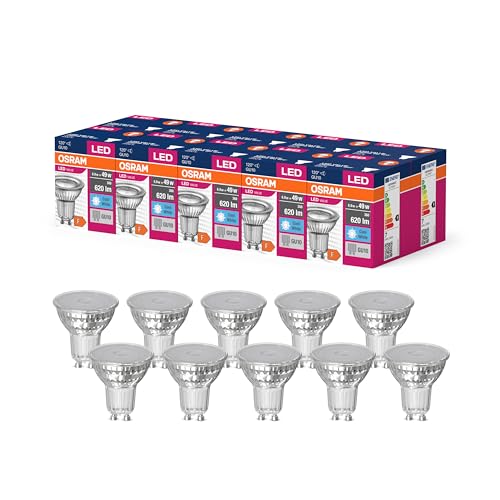 OSRAM Valor de estrella LED de PAR16 Lámpara LED para base GU10, lámpara reflector, GL, 620 lúmenes, blanco frío (4000k), reemplazo de bombillas convencionales de 49W, no Dimmable, paquete de 10