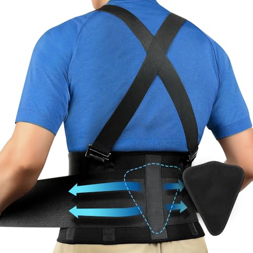 FORTEMOTUS Back Brace for Men & Women, Back Support with Removable Suspenders & Lumbar Pad for Back Pain Relief, Heavy Lifting and Warehouse Jobs, Construction, Back Protection And Support Belt