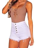 Bunanphy Shorts for Women Summer High Waisted Raw Hemline Buttons Denim Jean Shorts White #A XX-Large