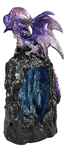 Ebros Gift Purple Azurite Quartz Dragon Climbing On Faux Geode Crystal Gemstone Quarry Mountain Cave Backflow Incense Burner Figurine Faux Stone #TOP3