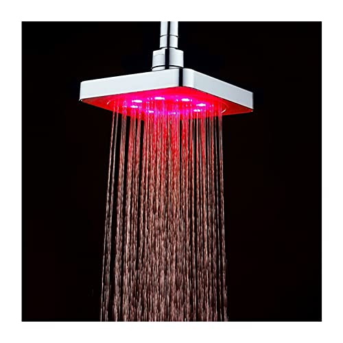 Ksunun Alcachofa de Ducha LED de 6 Pulgadas Cabezal de Ducha Lluvia Cuadrado de Alta Presión Acabado Cromado Rociador de Ducha de Lluvia LED ABS con Jets de ABS,Rojo