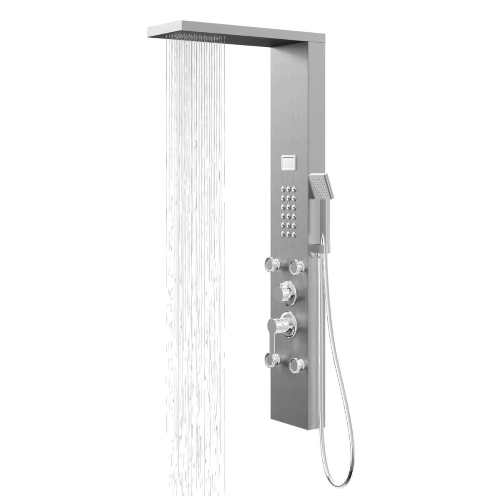Colonna Pannello Doccia Chester-1 Cromo Spazzolata Acciaio 4 Funzioni Display Temperatura 4 getti lombari frontali 24 micro-ugelli Soffione Anticalcare