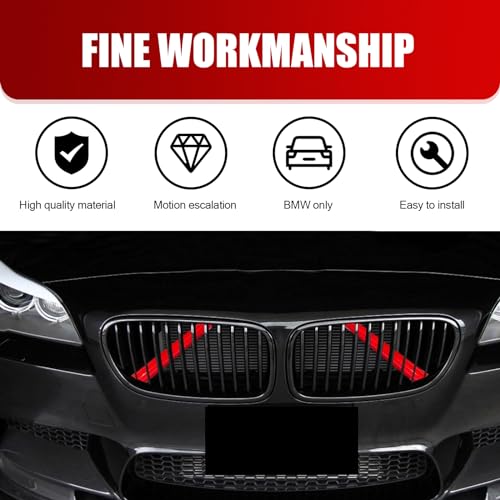 Image of 2 PCS Car Grill Inserts Decorative Strip, 12.99In x 1.18In Waterproof ABS Vehicle Front Grill Covers Wrap, Modification Accessories, Compatible with BMW 3 4 5 6 7 Series X1 X2 X3 X4 X5 (Red)