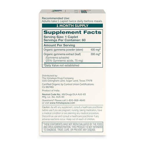 Himalaya Organic Gymnema Sylvestre – Herbal Glucose Metabolism Support - USDA Organic, Non-GMO, Vegan, Gluten Free, Additive Free, 700 mg, 60 Caplets