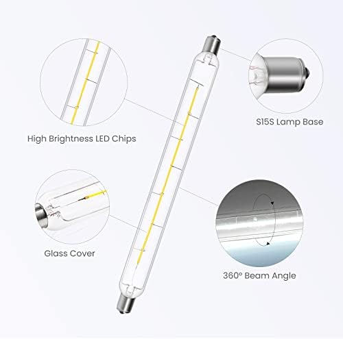 Klarlight 8W S15S LED Light Bulbs 284mm, 8W S15s Strip Light Tube Light Bulb T25 Tubular Filament Bulb Cool White S15S Filament Lamp for Mirror Light, Non Dimmable Pack of 2