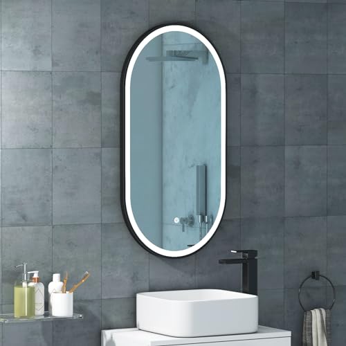 Royal Bathrooms Elite 450 x 900mm Black LED Illuminated Framed Capsule Bathroom Mirror - Anti-Fog