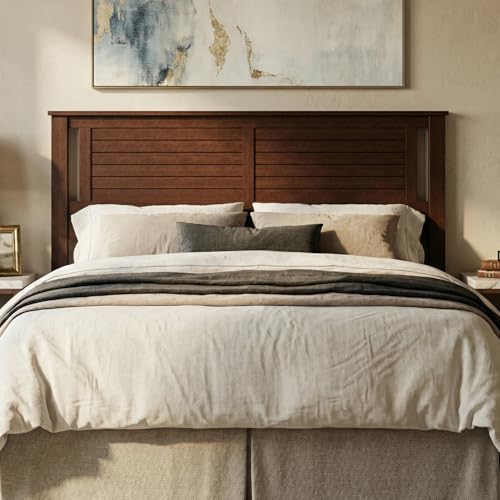 ComfIQ Serene Solid Wood Panel Headboard with Horizontal Scoring, King Size, Stained Walnut, Easy Assembly, Quality Materials