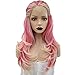 Anogol Hair Cap+Pink Blonde Ombre Lace Front Wigs with Free Part Synthetic Fiber Wavy Two Tones Blond Wig Long with Widow Peak Natural Hairline Synthetic Platinum Wigs for White Women with 24 Inches