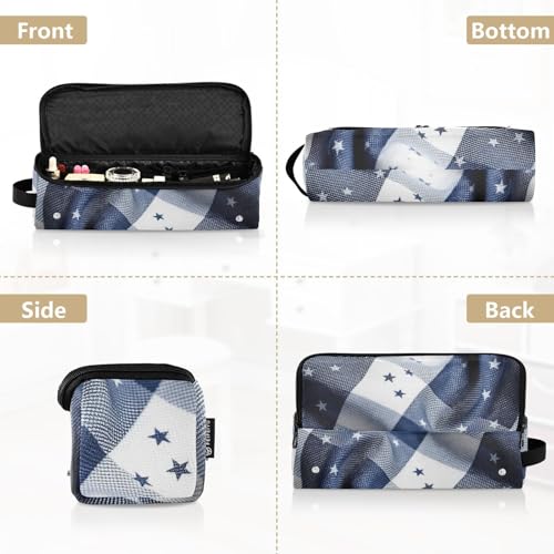 Bolso de Viaje para Herramientas Capilares para Mujer con Alfombra Resistente al Calor, Organizador de Gran Capacidad para Planchas de Pelo, Rizadores y Secadores, Estampado Indigo Gingham con Campana de la Libertad miniatura 5