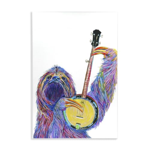 Stupell Industries Vibrant Sloth Musician Playing Banjo Musical Instrument, Design by Melissa Symons