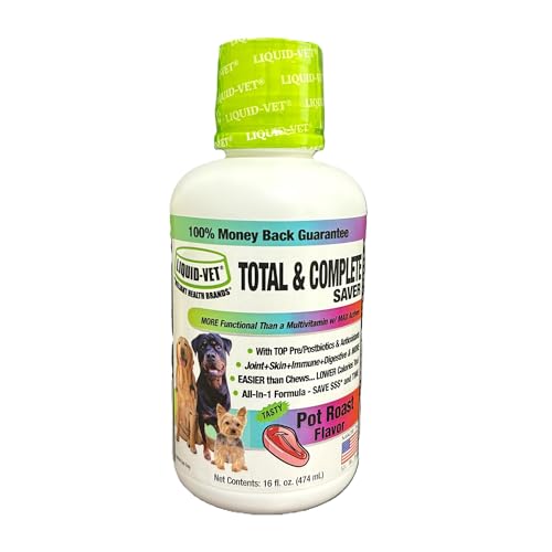 LIQUID-VET Total & Complete Support for Dogs – Joint, Allergy, Digestive & Immune Health & More – 10 Active Ingredients in 1 for Picky Eaters