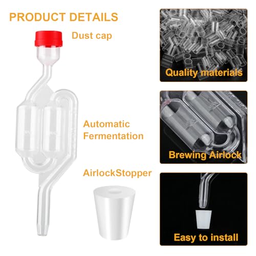 Aubess 4 Stück Gärröhrchen Gärset, Gärröhrchen mit Stopfen und Reinigungsbürste aus Klarem Kunststoff, Gärröhrchen für Weinballon，Reine Saftgärung, Bierbrauen, Wein, Sauerkraut, Kimchi
