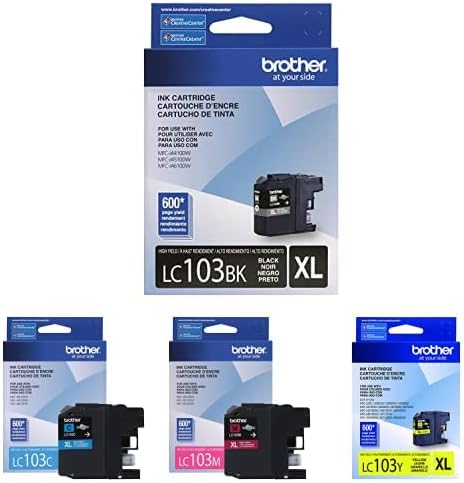 Brother LC103 Cartucho de tinta (negro, cian, magenta, amarillo, paquete de 4) en embalaje al por menor