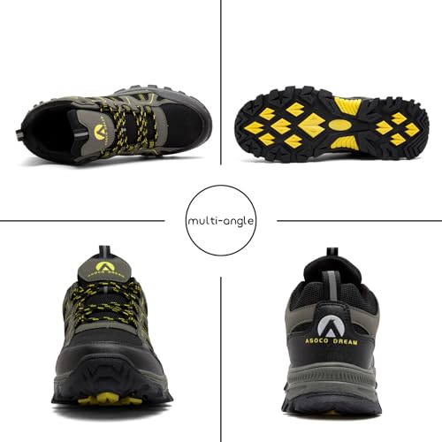 ASOCO DREAM Wanderschuhe Herren Damen Trekkingschuhe Leicht Outdoorschuhe Atmungsaktiv Bergschuhe Wanderhalbschuhe,Grün,41 EU