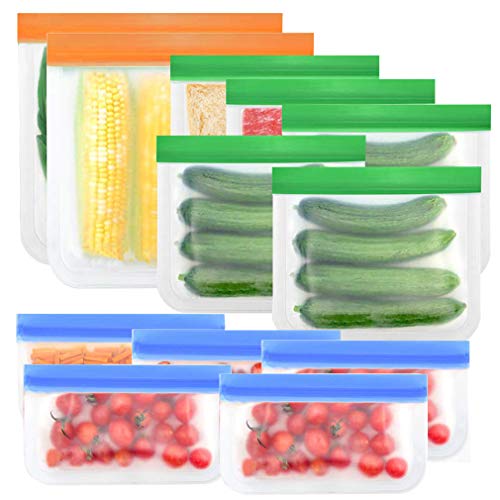 Reusable Storage Bags - Pahajim 12 Pack Reusable Freezer Bags(2 Reusable Gallon Bags + 5 Reusable Sandwich Bags + 5 Reusable Snack Bags) BPA FREE Reusable Ziplock Bags for Food Marinate Meat Fruit