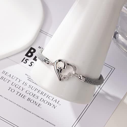 Bellrela Damen Armbänder Silber 925 Hundepfotenabdruck Unendlichkeit Herz Seil Armkette für Frauen(Hellgrau)