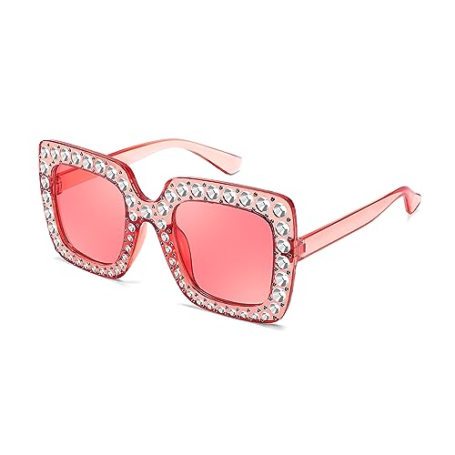 FEISEDY Kids Sunglasses for Girls Oversized Square Sparkling