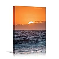 Canvas Wall Art Ocean Sunset Coastal Orange Photography Relax/Calm Romantics Sunset Warm - 12x18 inches