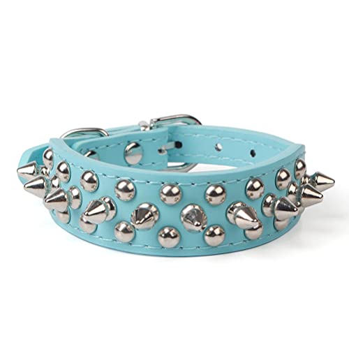Spiked Dog Collar Soft Pu Leather Mushrooms Rivet Spike Studded Puppy Adjustable Cat Collars Light Blue L
