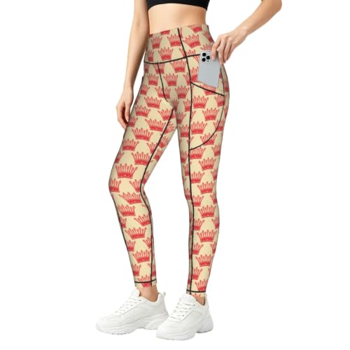 Pantalones de yoga con estampado de corona roja y corte fluido largo