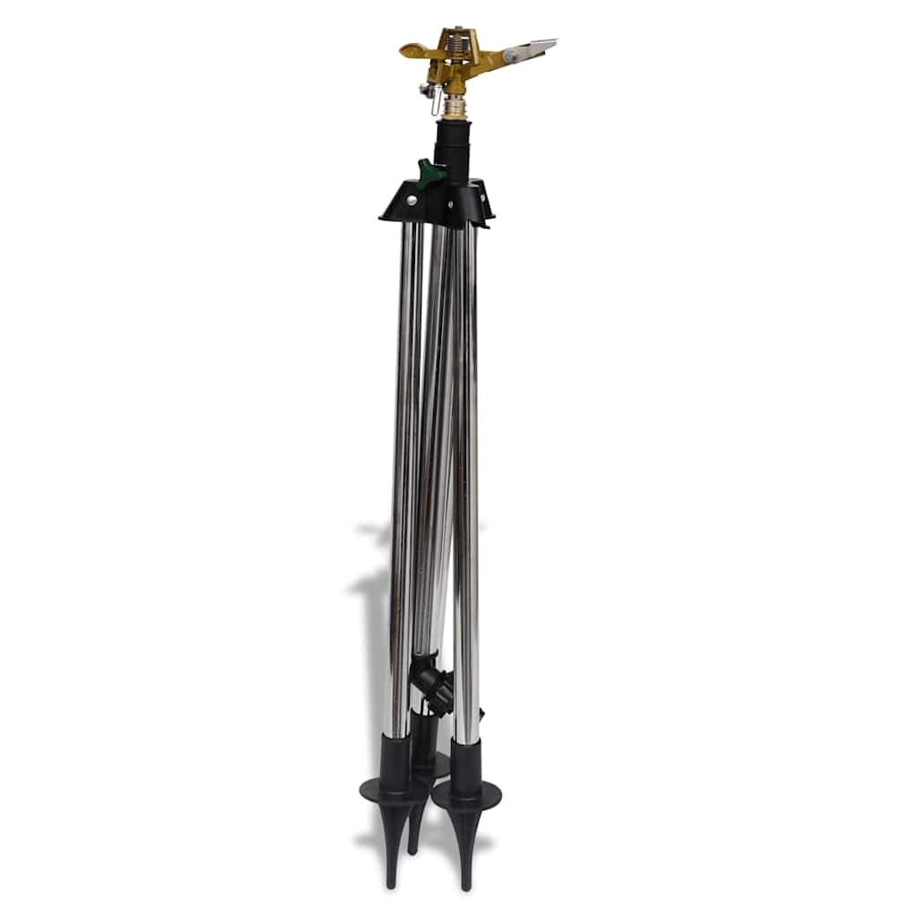 Irrigatore a impulsi su treppiede in acciaio inox con irrigatore in zinco per irrigazione prato 55-88 cm altezza 450 mq superficie di irrigazione
