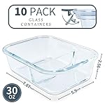 KOMUEE 10 Packs 30oz Glass Meal Prep Containers 2 Compartments,Glass Food Storage Containers with Lids,Airtight Lunch Bento Boxes,Microwave,Oven,Freezer and Dishwasher Safe - Image 2