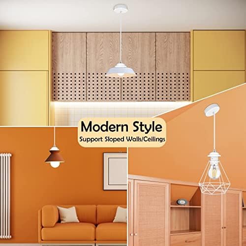Kaunees Modern Mini Pendant Light Fitting, 120CM White Ceiling E27 Lamp, 2 Pack Base Suspension Light for Shade Ceiling Light Fitting Set Adjustable Hose Screw Type for Dining Room Hallway Indoor