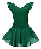 *daisysboutique* Girls Ballet Skirted Dress Ballerina Costume Ruffle Sleeve Tutu Dance Outfit Leotard (6-7 Years, Green)