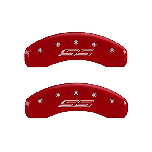 Image of MGP Brake Caliper Covers for 2016-2024 Chevrolet Camaro 1SS & 2SS | Requires 19 inch+ Wheels, Red Powder-Coated Aluminum, 4 PCS Front and Rear, CAMARO + SS Engraving