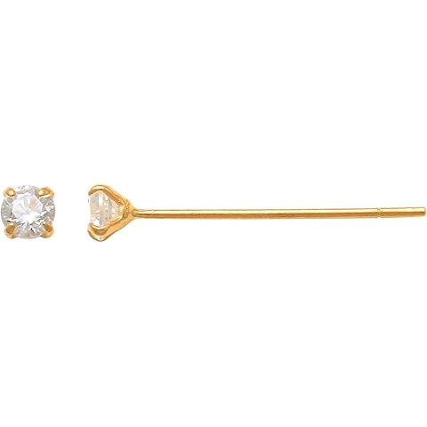 ANYGOLDS 14K Solid Gold Single Stone Fishtail Nose Bone Stud Piercing – 24 Gauge Cubic Zirconia Nostril Jewelry – Body Piercing With Shiny Gemstone - Perfect for Minimalist Design - Sold as a Single