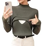 Hangsu Isolierter Stillpullover, Still-Top, Pullover, figurschmeichelnde Passform, warme Baumwoll-Polyester-Mischung für neue Mütter, Grün, M