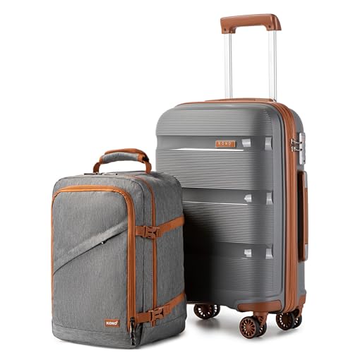 Kono Luggage Sets 3 Piece Hard Shell Travel Trolley 4 Spinner Wheels Lightweight Polypropylene Suitcase with TSA Lock, Grey/Brown, 3 piece set (DB/TB/20), Hardside Luggage With Spinner Wheels
