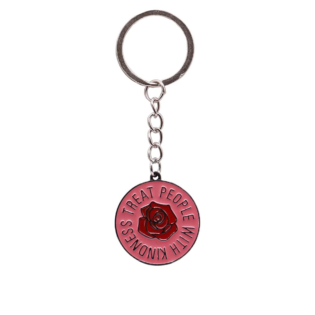 VNEWSCHICartoon Flower Pendant Key Chain Kindness Slogan Keychain TREAT PEOPLE WITH KINDNESS Slogan Flat Circle Key Ring Creative Inspirational Pendant Jewelry Suitable for Key Anti-Loss Key Storage