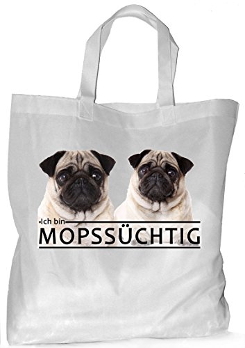 Nanyuk MOPS beige süchtig - Einkaufsbeutel Tasche Beutel Einkaufstasche - MOP 01