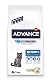 ADVANCE Sterilized Adult es un alimento completo y equilibrado formulado específicamente para gatos adultos esterilizados. Tiene como ingredientes principales el pavo y la cebada.