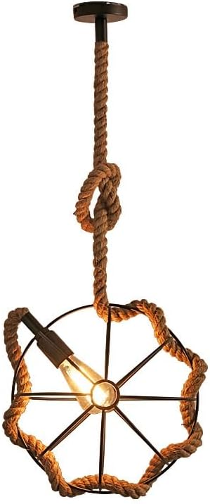 Lámpara colgante vintage, lámpara de araña negra ajustable de 31.5 pulgadas de altura, moderna lámpara colgante de hierro con decoración de cuerda