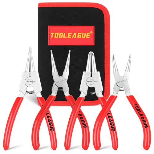 TOOLEAGUE 4 Pcs Mini Snap Ring Pliers Set Circlip Pliers 5 inches Internal/External Heavy Duty for Ring Remover Retaining Straight Bent Lock Ring Pliers Set