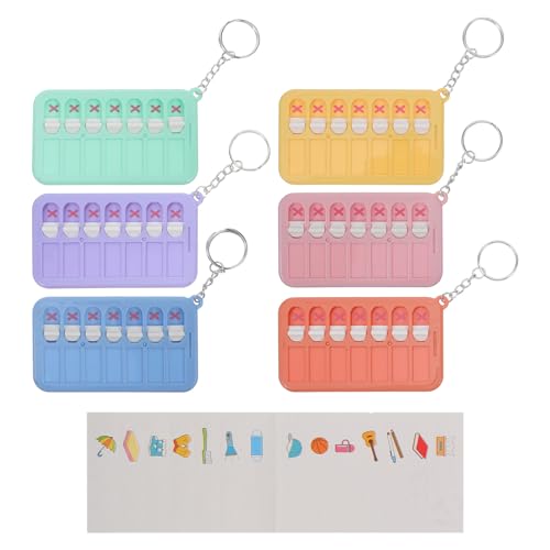 GRIRIW 6pcs Chores Chart, Kids Chore Chart, Sliding Routine to Do List Keychain, Checklist Task Planning Board, Routine Visual Schedule Reminder with Stickers