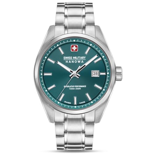 Swiss Military Hanowa Pioneer Men's 41mm Diameter Stainless Steel Bracelet Sapphire Glass Watch, Green, Bracelet