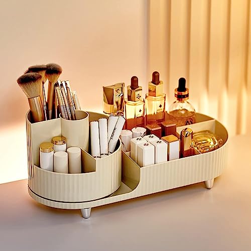 Image of BIG MAKE UP BOX Large Capacity Cosmetic Display Case Bathroom Counter Storager Cosmetics Shelf Organizer,easy to Hold All of Your Skincare Products (Off White)